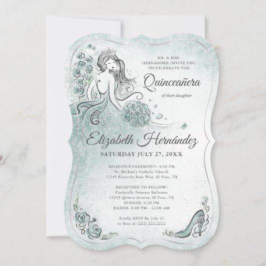 Teal Light Sage Seafoam Princess Quince Birthday Kaart (Voorkant)