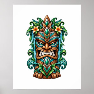 Teal Lotus Tiki Schildwacht Poster