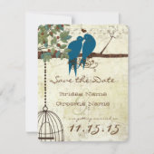 Teal Love Birds Zitten In Een Boom Save the Date Kaart (Voorkant)