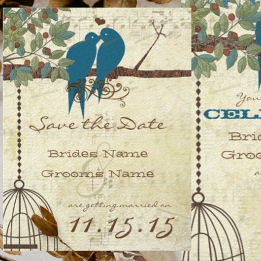 Teal Love Birds Zitten In Een Boom Save the Date Kaart