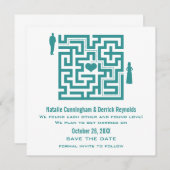 Teal Love Maze Save the Date Uitnodiging (Voorkant / Achterkant)