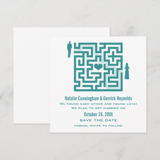 Teal Love Maze Save the Date Uitnodiging (Voorkant / Achterkant)