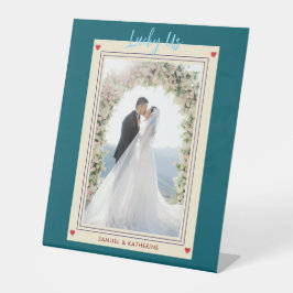 Teal Lucky Us Custom Photo Valentine Reclamebord Met Voetstuk