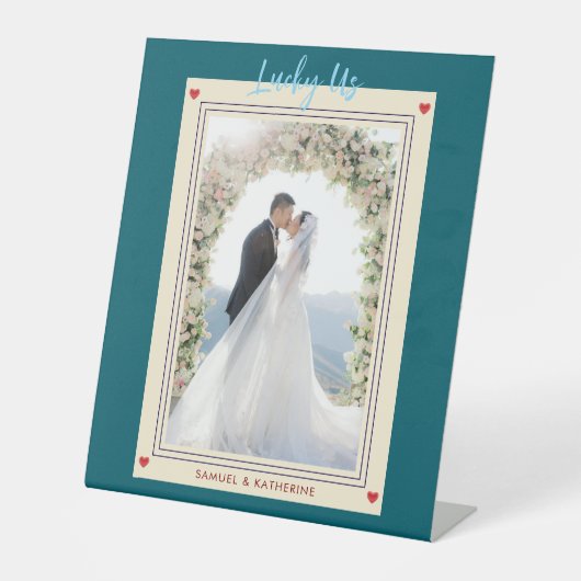 Teal Lucky Us Custom Photo Valentine Reclamebord Met Voetstuk (Voorkant)