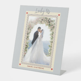 Teal Lucky Us Custom Photo Valentine's Day Reclamebord Met Voetstuk