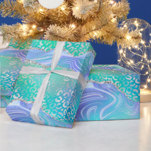 Teal Luipaard Agate   Glam Abstract Steenpatroon Cadeaupapier