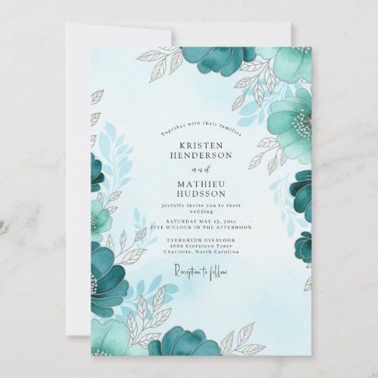 Teal Luminous Winter Wedding Kaart (Voorkant)