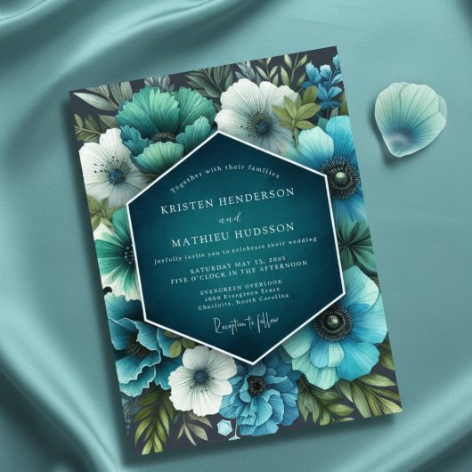 Teal Lush Bloom Bruiloft Kaart