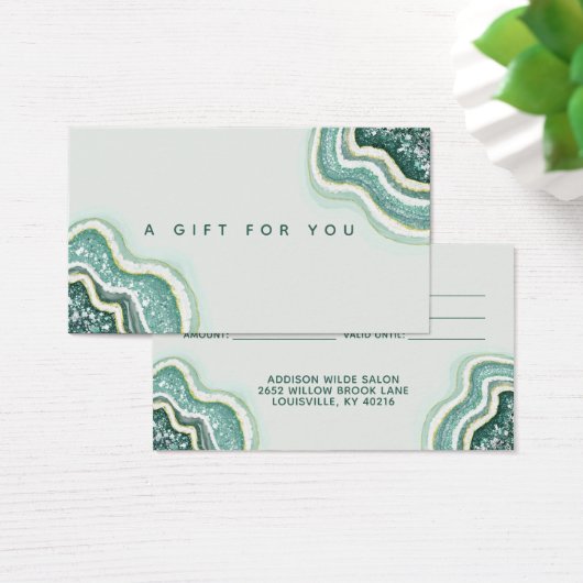 Teal Luxe Chic Glitter Agate Geode Gift Card Visitekaartje (Bureau)