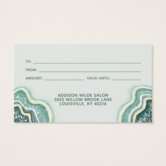 Teal Luxe Chic Glitter Agate Geode Gift Card Visitekaartje (Achterkant)