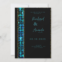 Teal Luxe Mozaïek Zwarte Luxe Trouwuitnodiging  