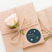 Teal Maan & Sterren Hemelse Trouwsticker Ronde Sticker