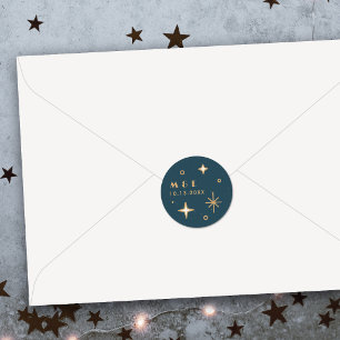 Teal Maan & Sterren Hemelse Trouwsticker Ronde Sticker