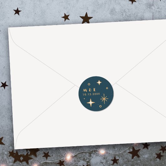 Teal Maan & Sterren Hemelse Trouwsticker Ronde Sticker