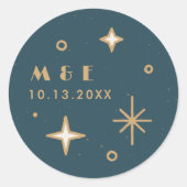 Teal Maan & Sterren Hemelse Trouwsticker Ronde Sticker (Voorkant)