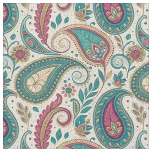 Teal Magenta Boho Traandrop Paisley Bloempatroon Stof
