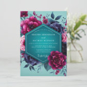 Teal Magenta Dramatic Bloom Wedding Kaart (Staand voorkant)