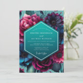 Teal Magenta Nocturne Bruiloft Kaart (Staand voorkant)