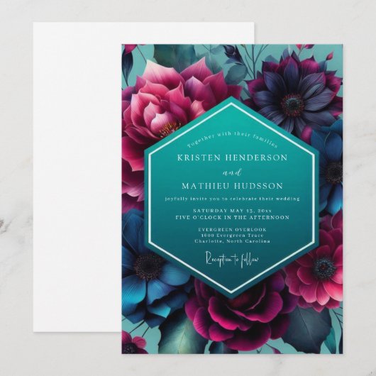 Teal Magenta Nocturne Wedding Kaart (Voorkant / Achterkant)