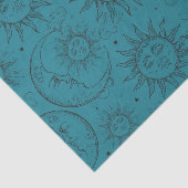 Teal Magic Vintage Hemel Zon Maan Sterren Tissuepapier (Detail)