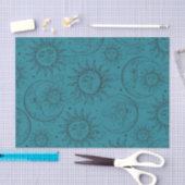 Teal Magic Vintage Hemel Zon Maan Sterren Tissuepapier (Craft)