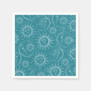Teal Magie Vintage Hemel Zon Maan Sterren Servet