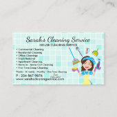 Teal Maid Janitorial Lady qr code Cleaning Service Visitekaartje (Voorkant)