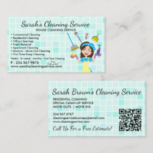Teal Maid Schoonmaakster qr code Schoonmaakdienst Visitekaartje