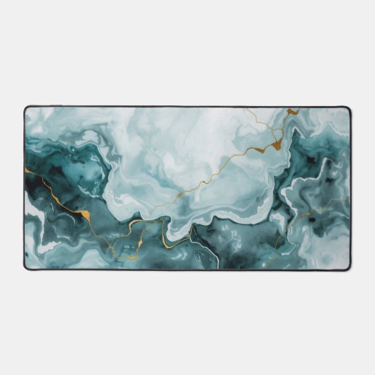 Teal Marble Gold Vein Desk Mat (Voorkant)