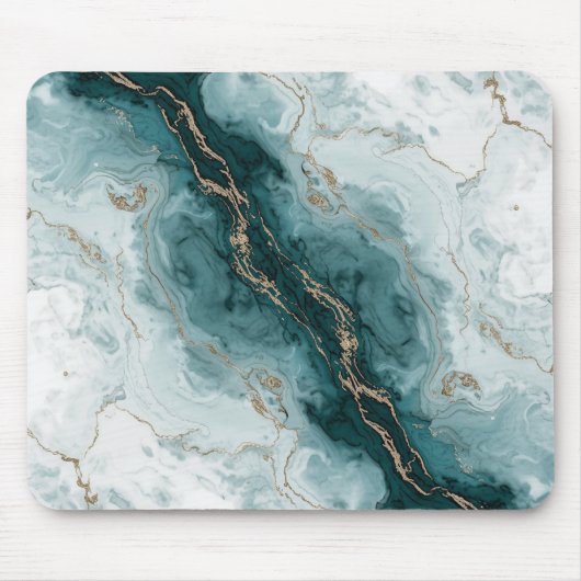 Teal Marble & Gold Vein Mousepad Muismat (Voorkant)