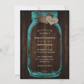 Teal Mason Jar Wood Monogram Burlap Hearts Wedding Kaart (Voorkant)