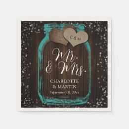 Teal Mason Jar Wood Mr. & Mrs. Wedding Servet