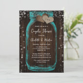 Teal Mason Jar Wood Rustic Couples Shower Kaart (Staand voorkant)