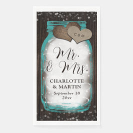 Teal Mason Jar Wood Rustic Wedding Servet