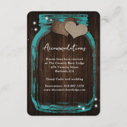 Teal Mason Jar Wood Wedding Accommodation Card Informatiekaartje