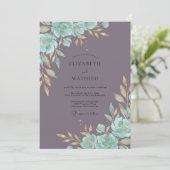 Teal Mauve Bloem Bruiloft Kaart (Staand voorkant)