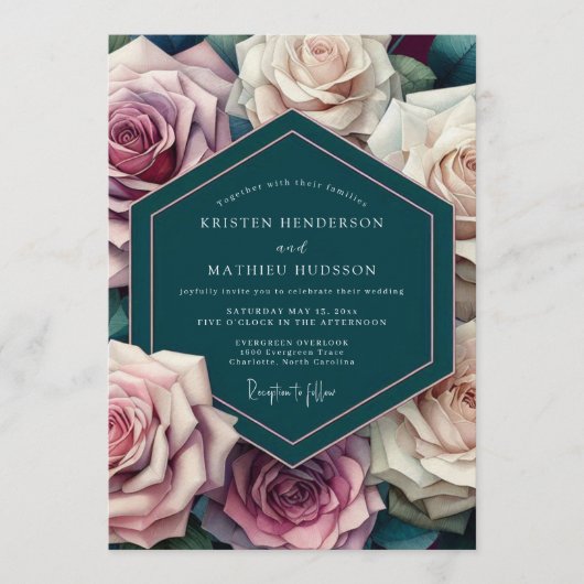 Teal Mauve Opulent Wedding Kaart (Voorkant)