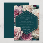Teal Mauve Opulent Wedding Kaart (Voorkant / Achterkant)