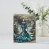 Teal Mermaid Steampunk Vintage Victorian Lady Briefkaart (Staand voorkant)