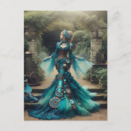 Teal Mermaid Steampunk Vintage Victorian Lady Briefkaart