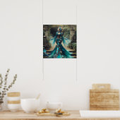 Teal Mermaid Steampunk Vintage Victorian Lady Poster (Keuken)