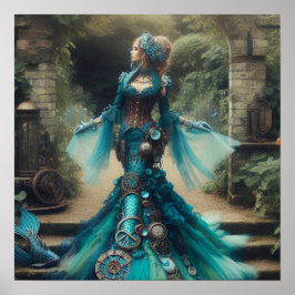 Teal Mermaid Steampunk Vintage Victorian Lady Poster