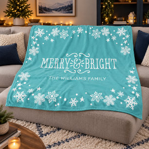 Teal Merry and Bright familienaam Fleece Deken