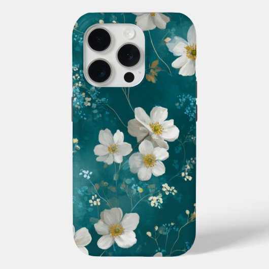 Teal Met Zachte Witte Bloesems Case-Mate iPhone Case (Achterkant)