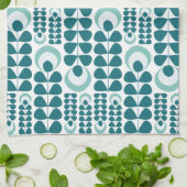 Teal Mid Mod Bloemenpatroon Theedoek (Gevouwen)