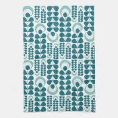 Teal Mid Mod Bloemenpatroon Theedoek (Verticaal)