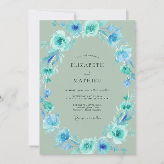 Teal Mint Bloem Bruiloft Kaart (Voorkant)