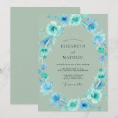 Teal Mint Bloem Bruiloft Kaart (Voorkant / Achterkant)