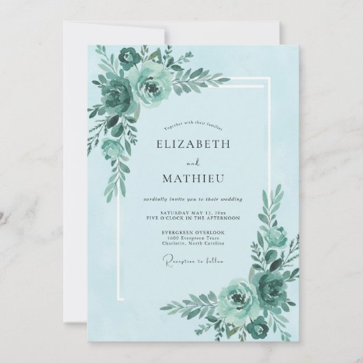 Teal Mint Bloesem Bruiloft Kaart (Voorkant)