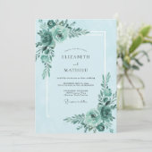Teal Mint Bloesem Bruiloft Kaart (Staand voorkant)